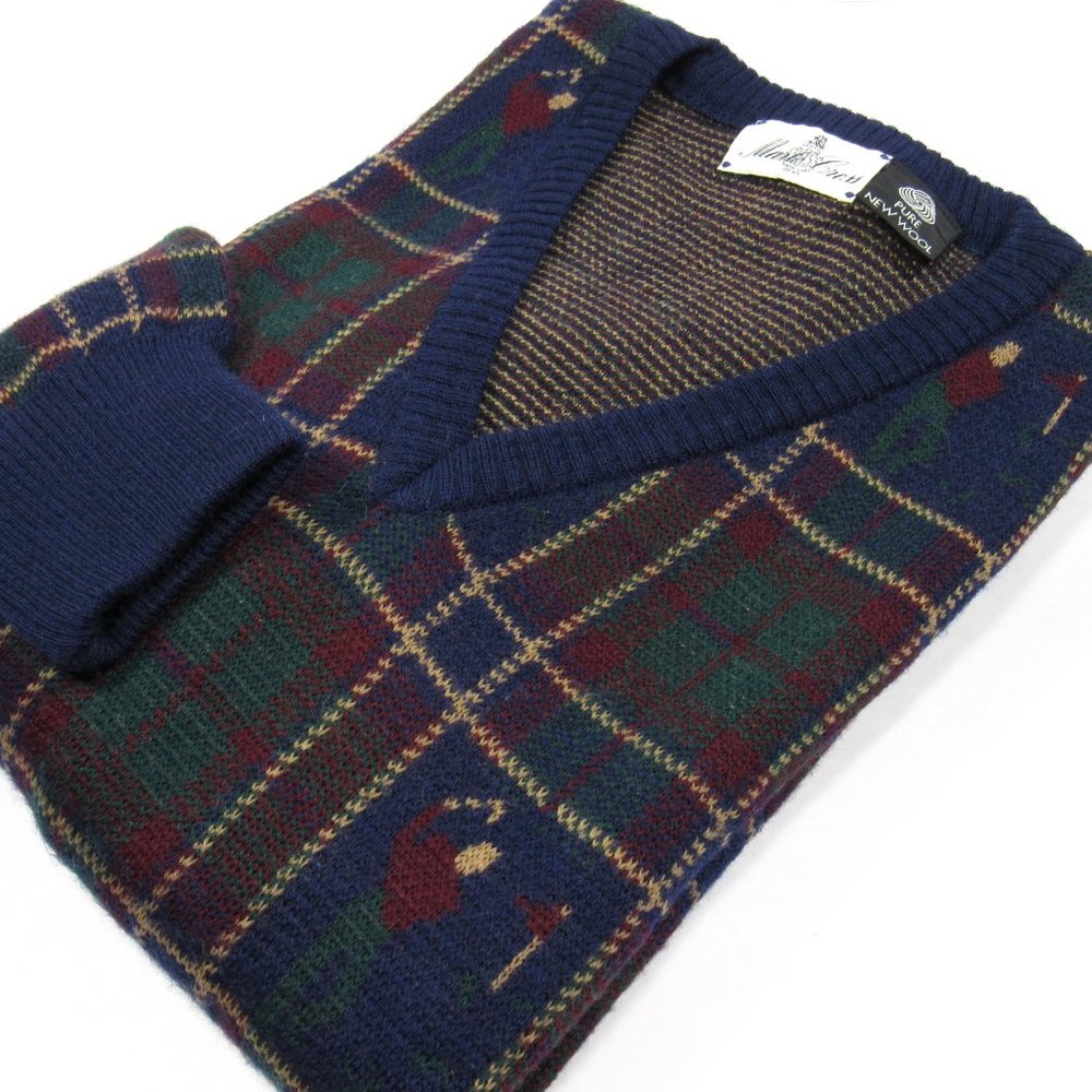 MARK CROSS Vintage Men's Sweater Golf Theme Made in Ireland Navy Blue Size Large